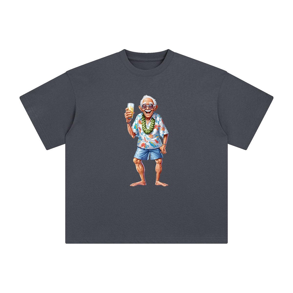 Grandpa Drinking Beer Graphic Tee-INNBLAC Fashion Apparel