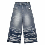 Washed Drawstring Wide Leg Denim Pants