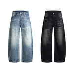 Vintage Whiskered Gradient Washed High Waist Barrel Wide Leg Denim Jeans