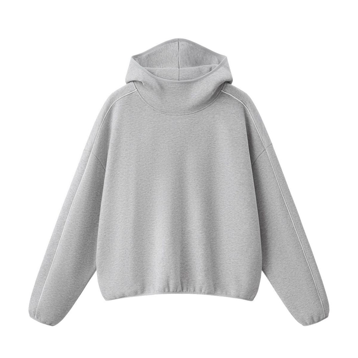 Boxy Contrast Webbing High Neck Face‑Cover Hoodie