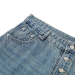 Vintage Washed Asymmetrical Button Denim Bermuda Shorts