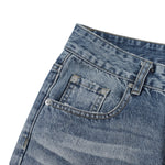 Vintage Washed Crease Effect Wide Leg Baggy Denim Jeans