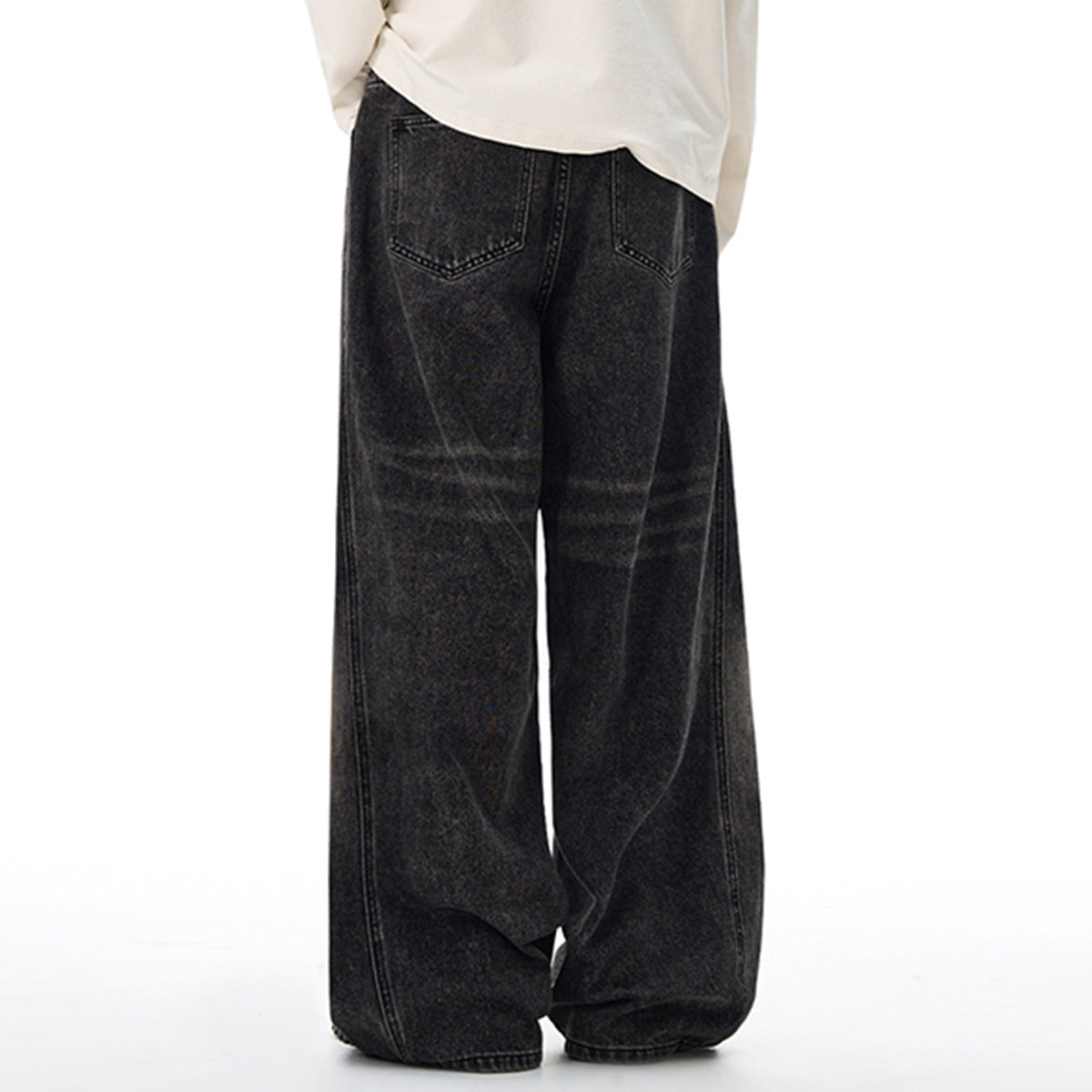 Charcoal Grey Wide-Leg Vintage Washed Jeans