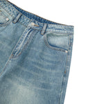 Washed Faux-Pocket Paneled Workwear Baggy Jeans