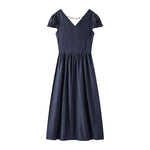 Puff sleeve Smocked Denim Midi Dress