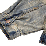 Distressed Washed Slub Denim Jacket with Dirty Dye