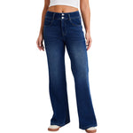 Mid-Rise Washed Knit Denim Flare Jeans