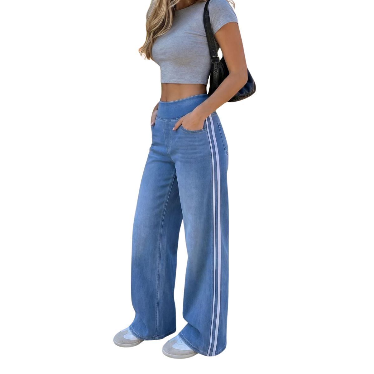 Women's Side Stripe Stretch Wide Leg Jeans