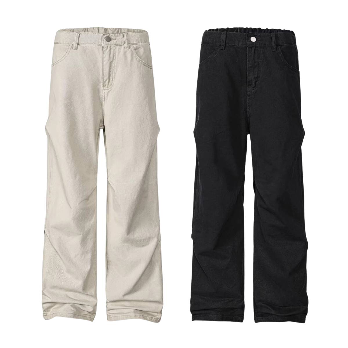 Solid Color Vintage Washed Panel Detail Relaxed Cargo Pants