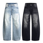 Washed Whiskered Balloon Fit Denim Jeans