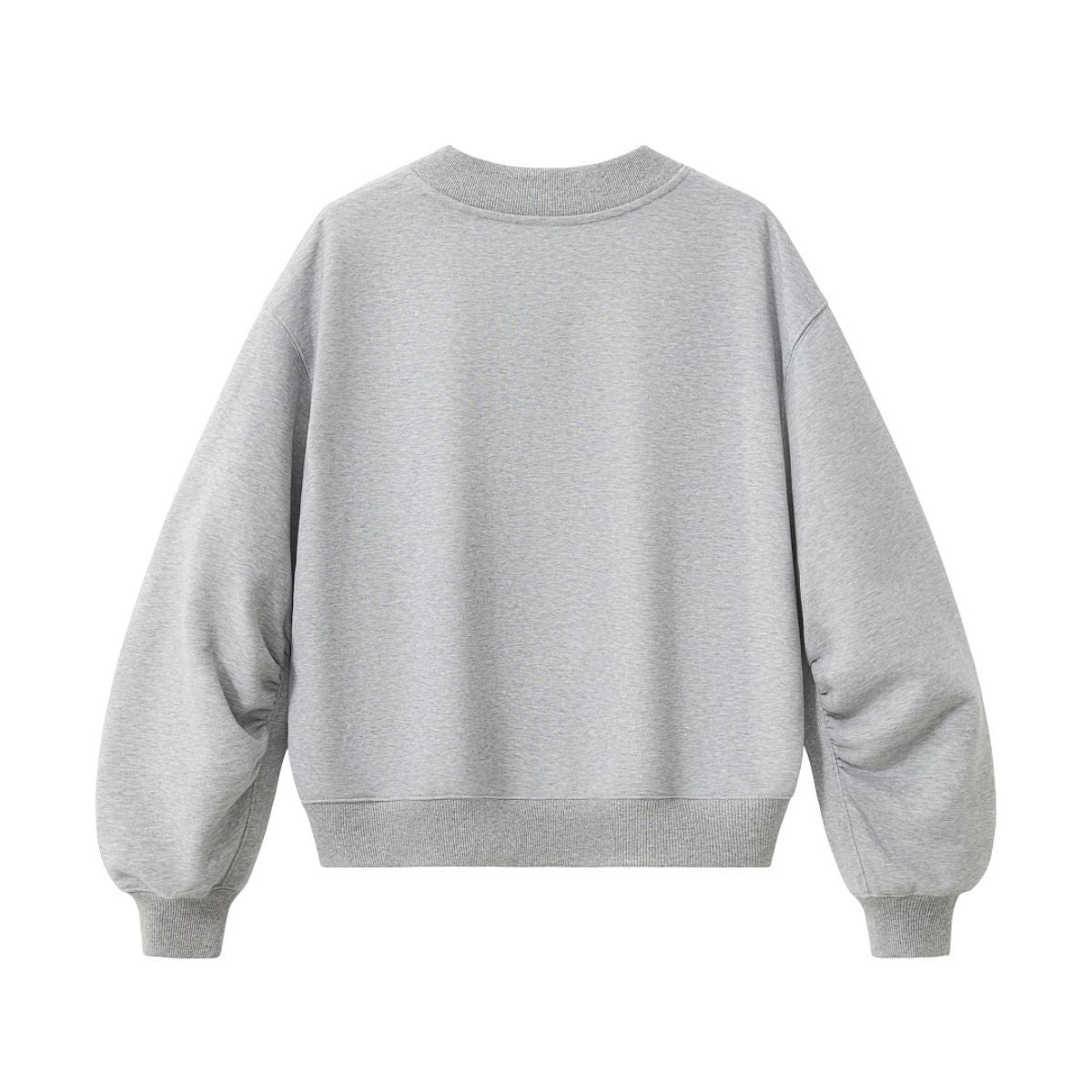 Boxy Short‑Wide V‑Neck Sweatshirt With Gathered Lantern Puff Sleeves