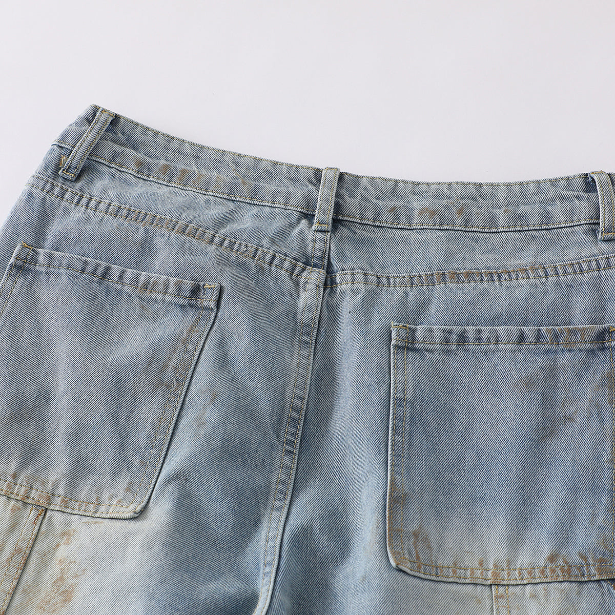 Vintage Washed Utility Cargo Wide-Leg Jeans