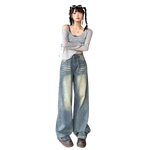 Vintage Whiskers Straight Leg Jeans-INNBLAC Fashion Apparel