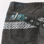 Vintage Washed Black Wide-Leg Printed Jeans