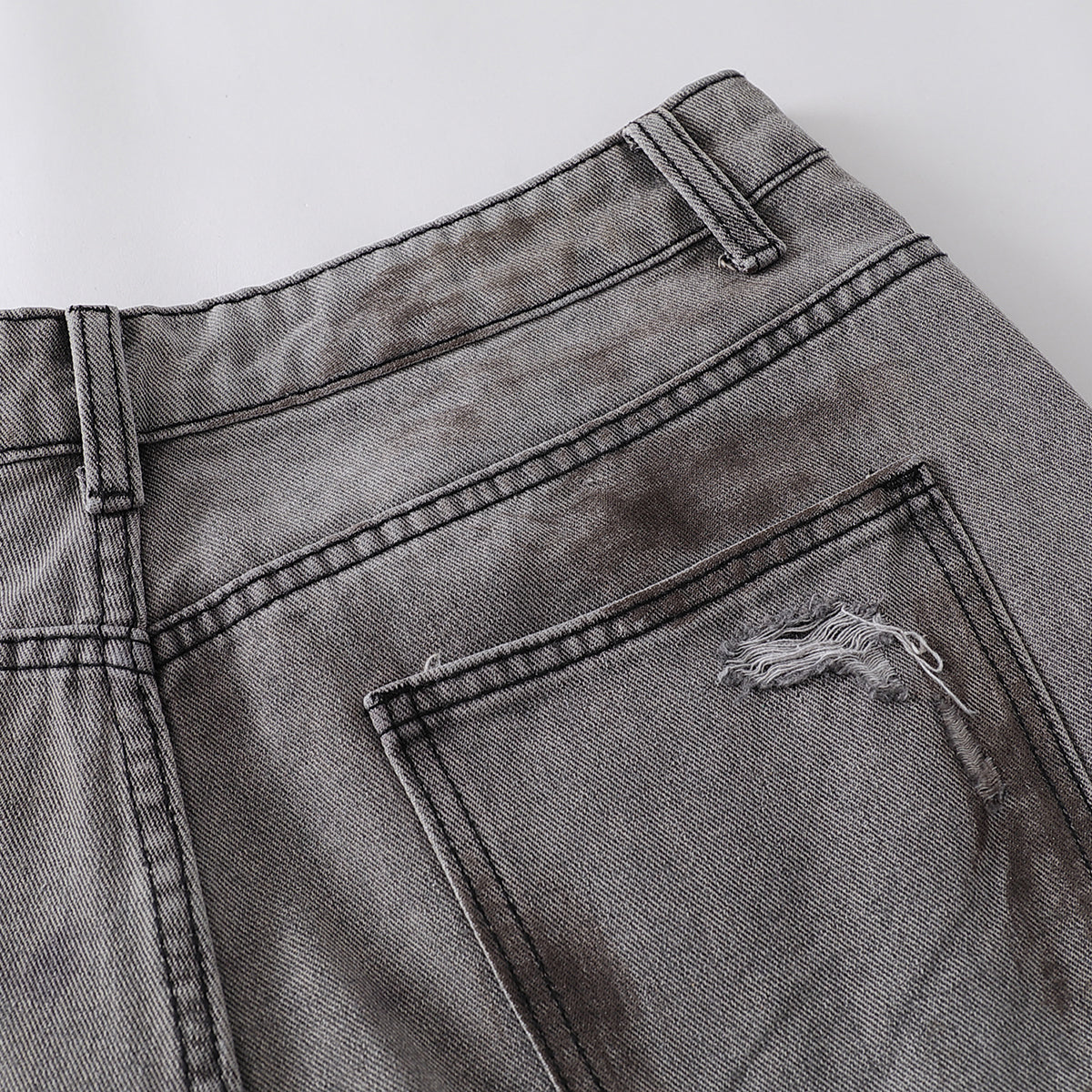 Baggy Fit Distressed Grey Ripped Jeans