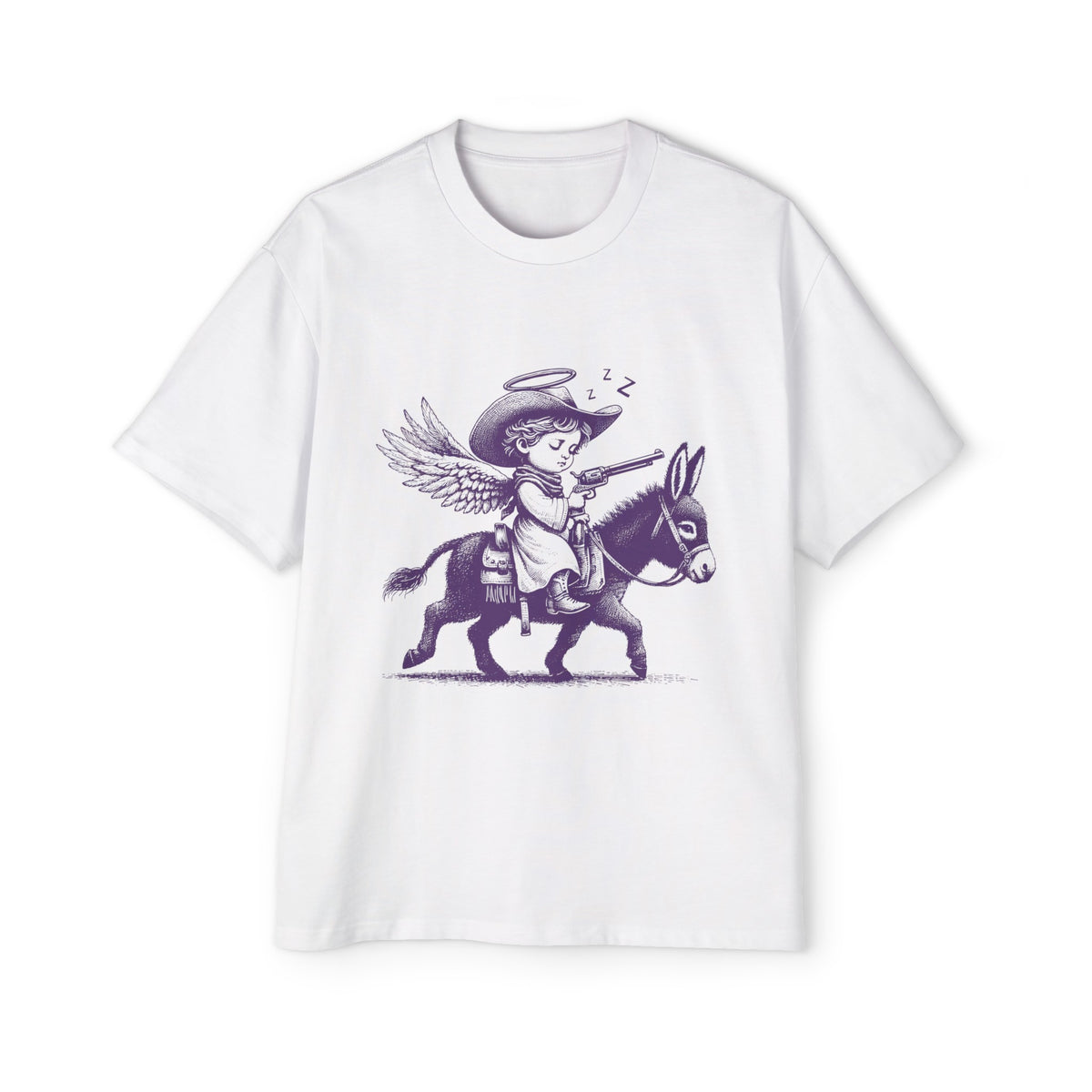Little Cowboy Angel Sleepy on Donkey Graphic Tee-INNBLAC Fashion Apparel