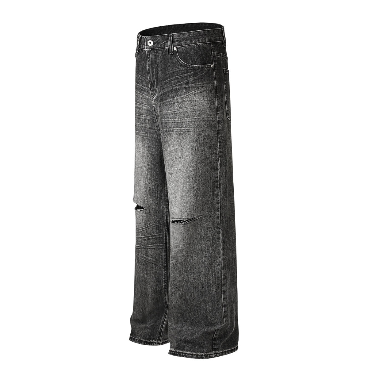 Gradient Fade Knee-Ripped Baggy Jeans