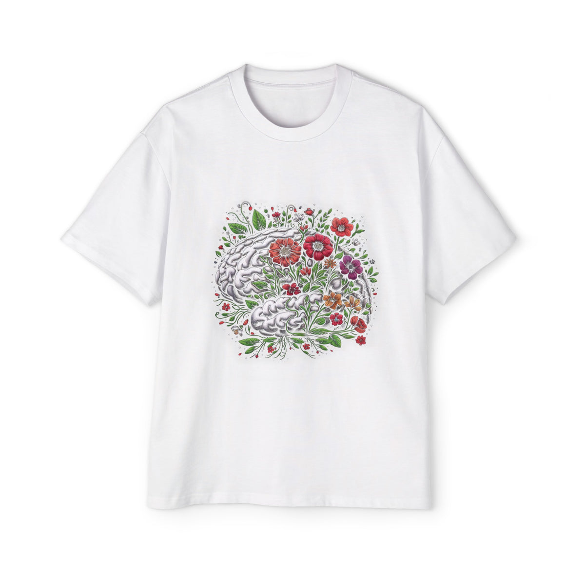 Mental Health Brain Plants Flowers Graphic Tee-INNBLAC Fashion Apparel