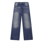 Vintage Wash Whisker Faded Straight Leg Jeans