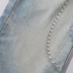 Digital Print Vintage Style Faux Denim Jeans