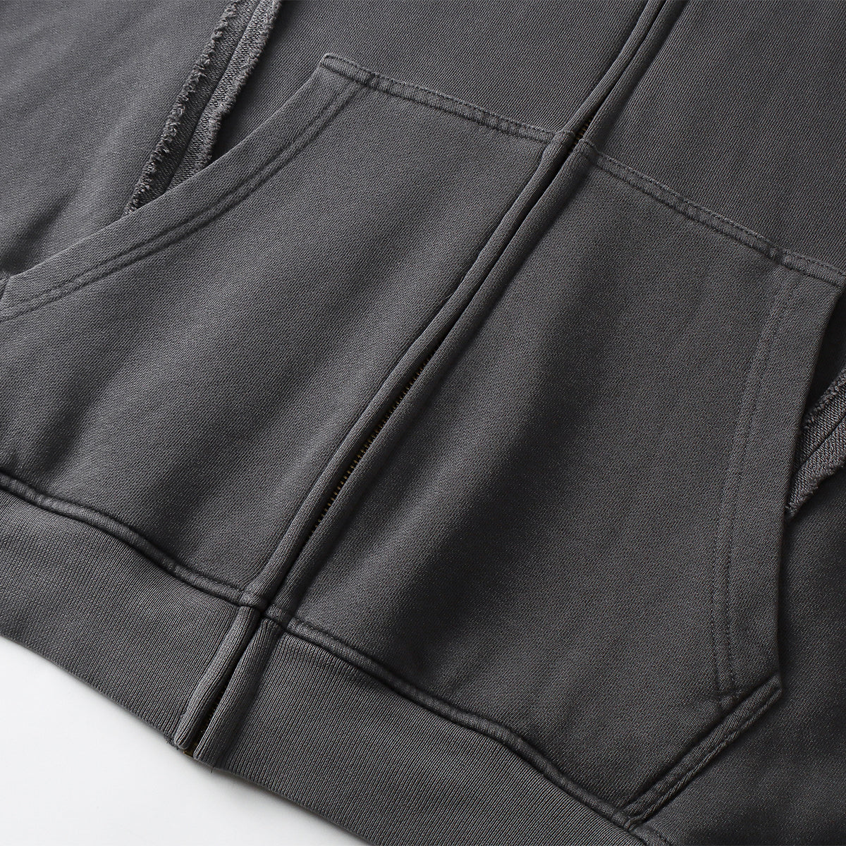 Distressed Vintage Wash Zip Up Hoodie