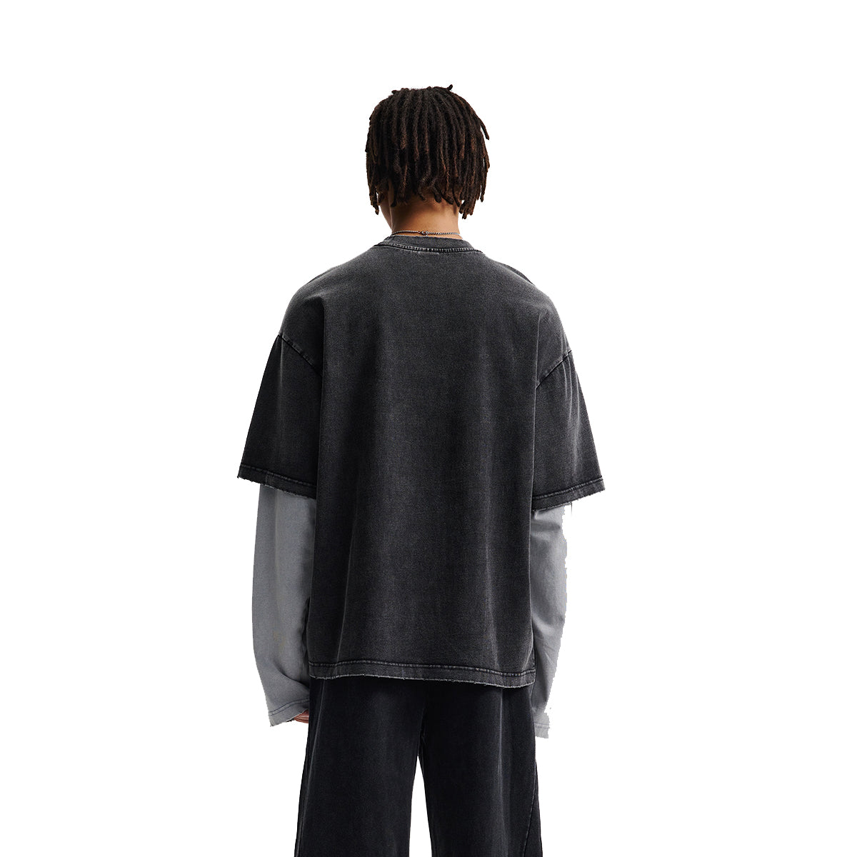 Layered Sleeve Two-Tone Oversized Streetwear T-Shirt