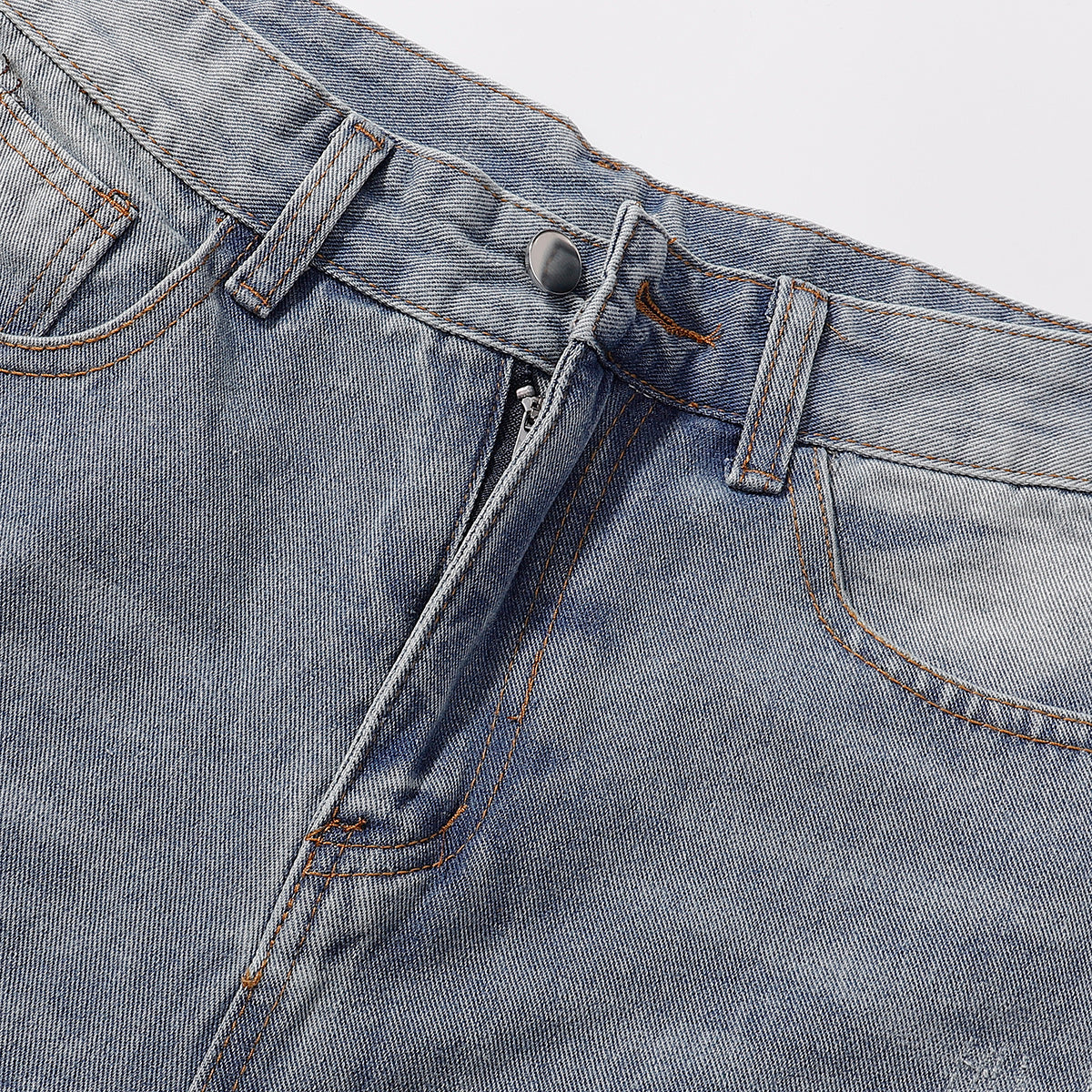 High-Waist Washed Denim Bermuda Shorts