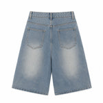 Star Print Washed Denim Capri Shorts