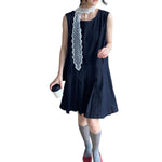 Loose-Fit Pleated Denim Mini Dress