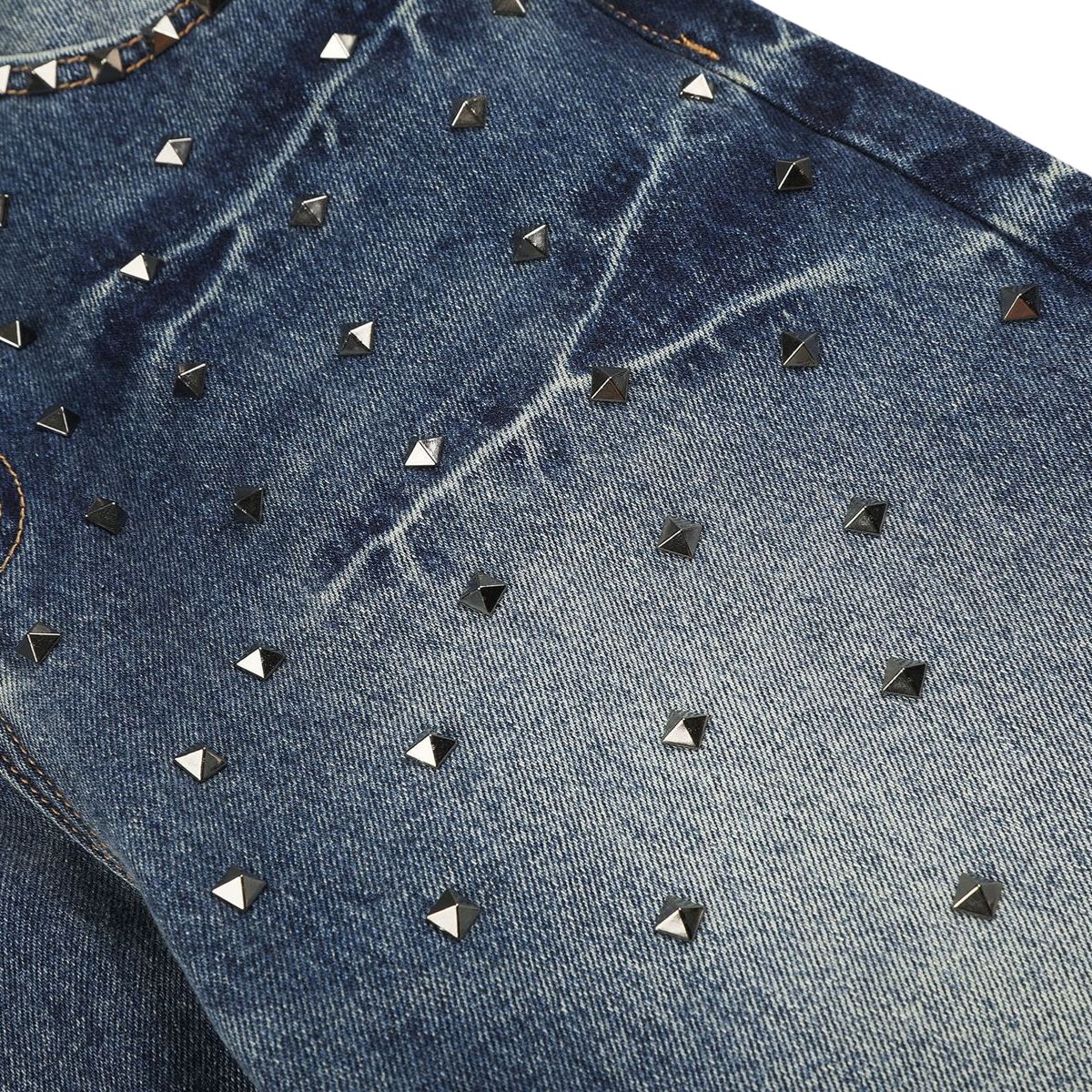 Rivet Lightning Pattern Micro Flare Vintage Denim Jeans