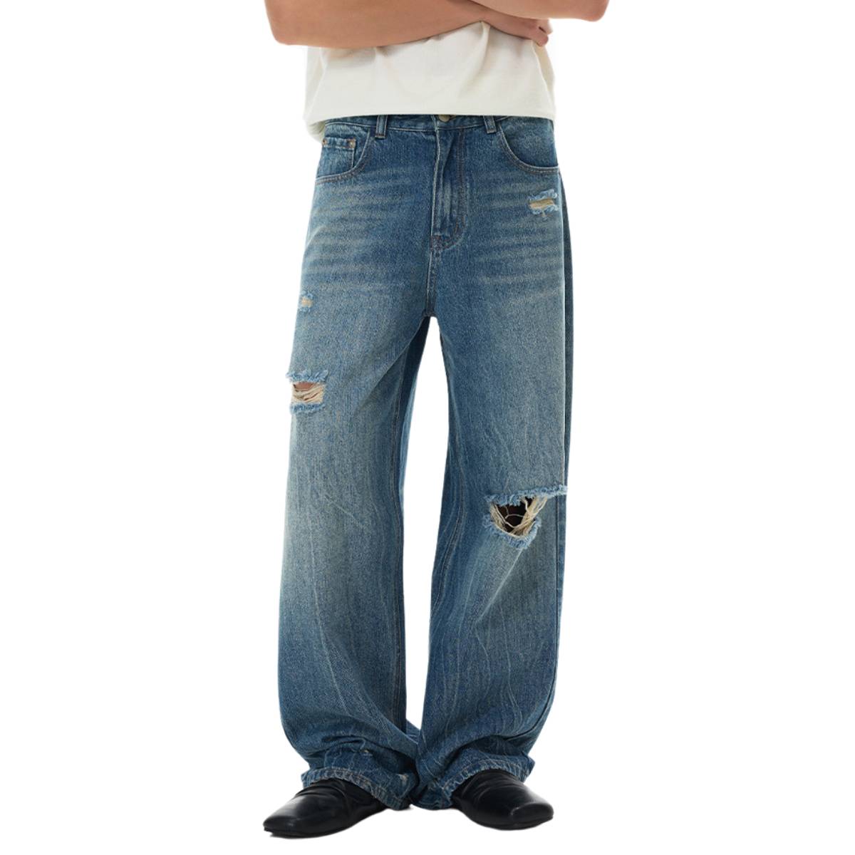 Heritage Washed Utility Loose Fit Floor-Length Denim Jeans