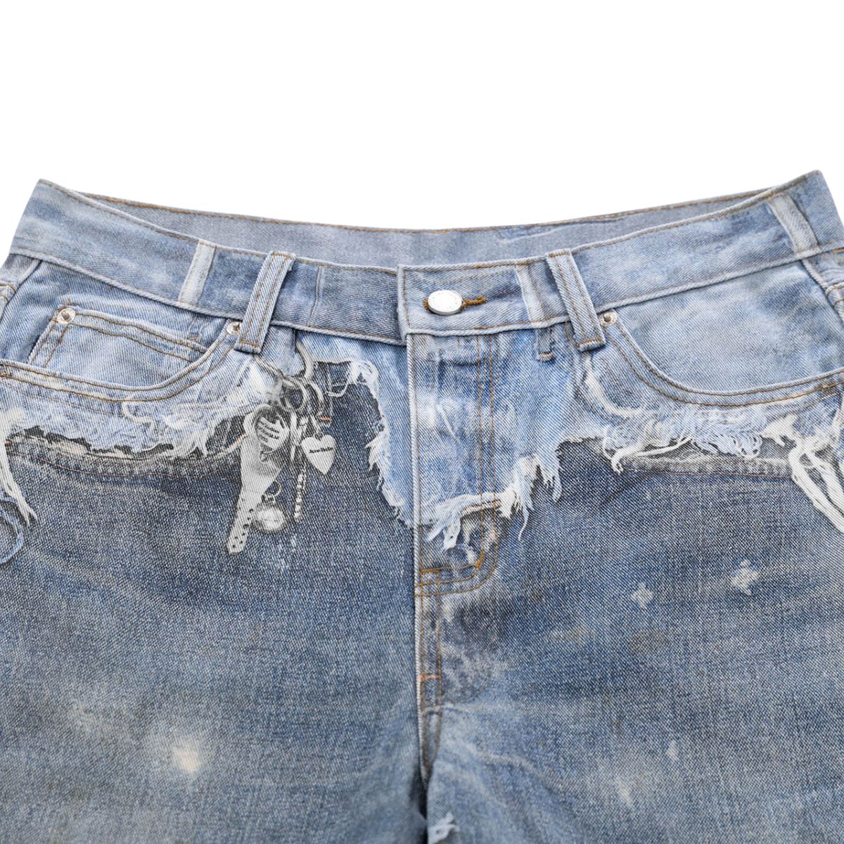Graphic Printed Distressed Straight Leg Jeans