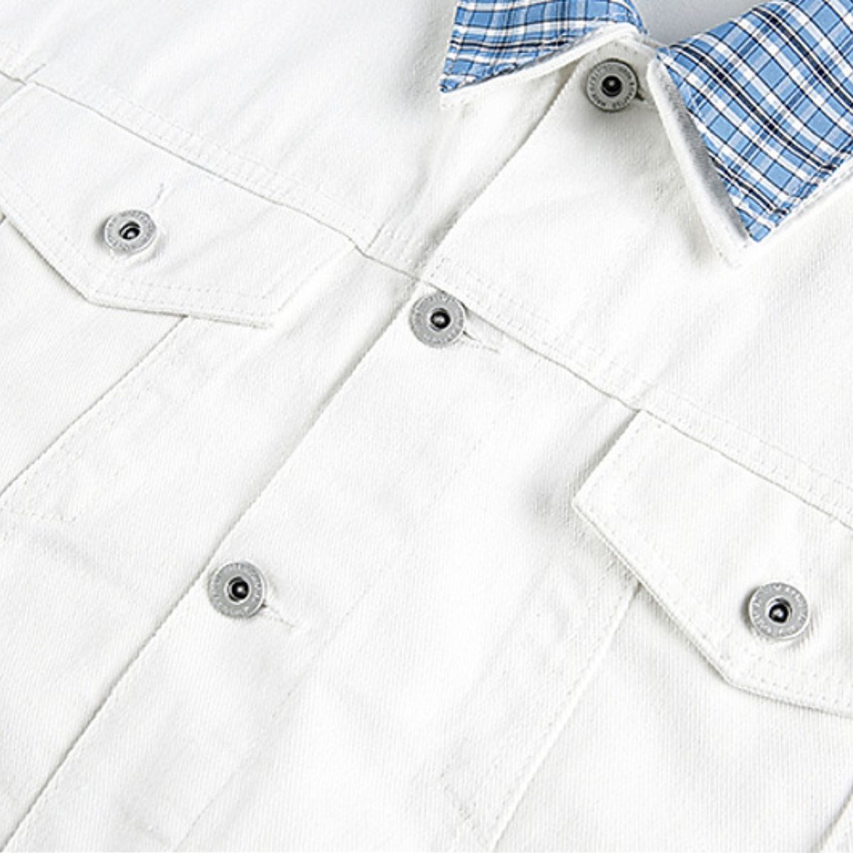 Unisex Retro Blue Petite Loose Plaid Collar Denim Jacket