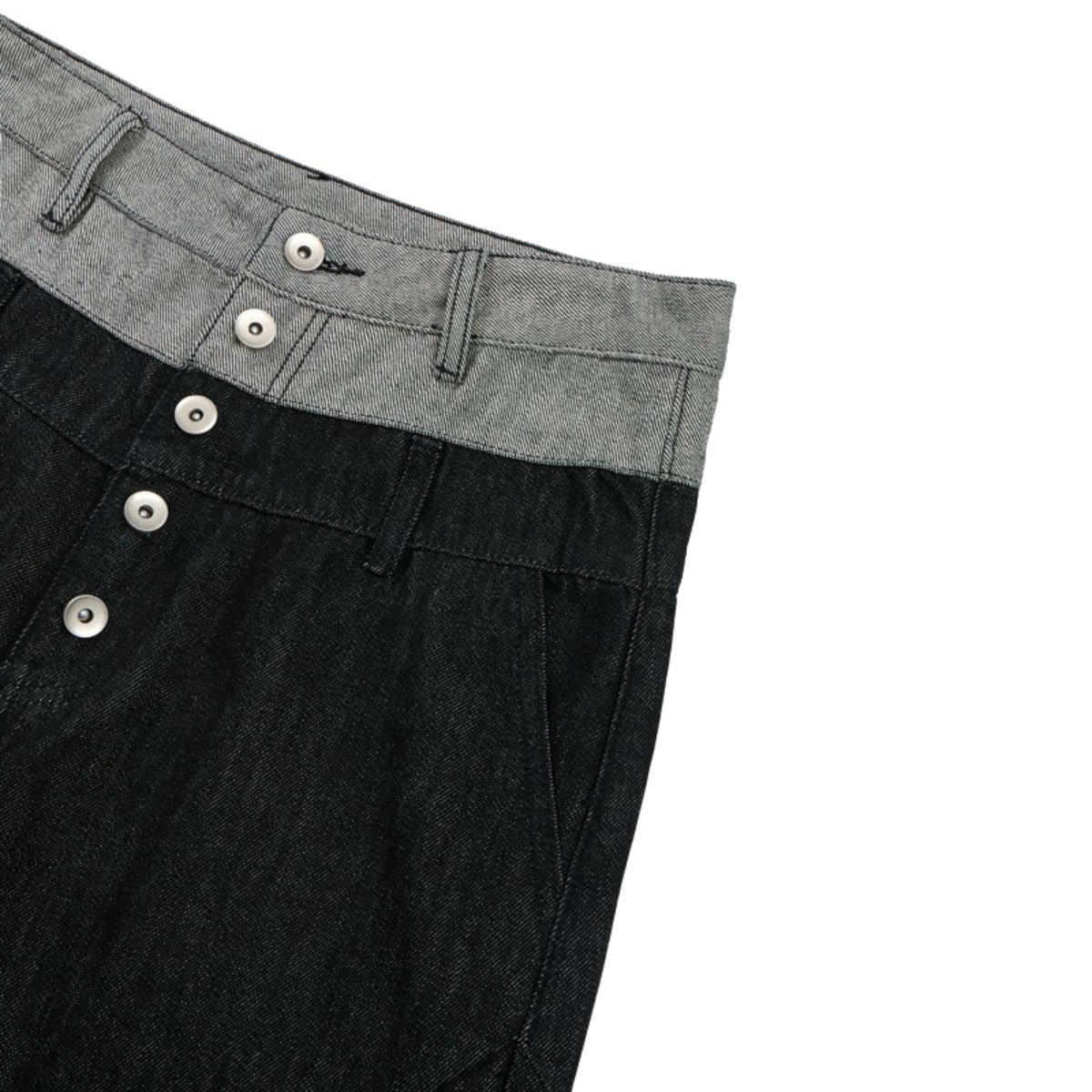 Two‑Tone Waistband Black Wide‑Leg Denim Jeans