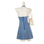 Vestido vaquero midi con cinturón y mangas cortas