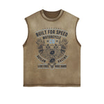 Motorcycle Retro Graphic Sleeveless Faded Tee-INNBLAC Fashion Apparel