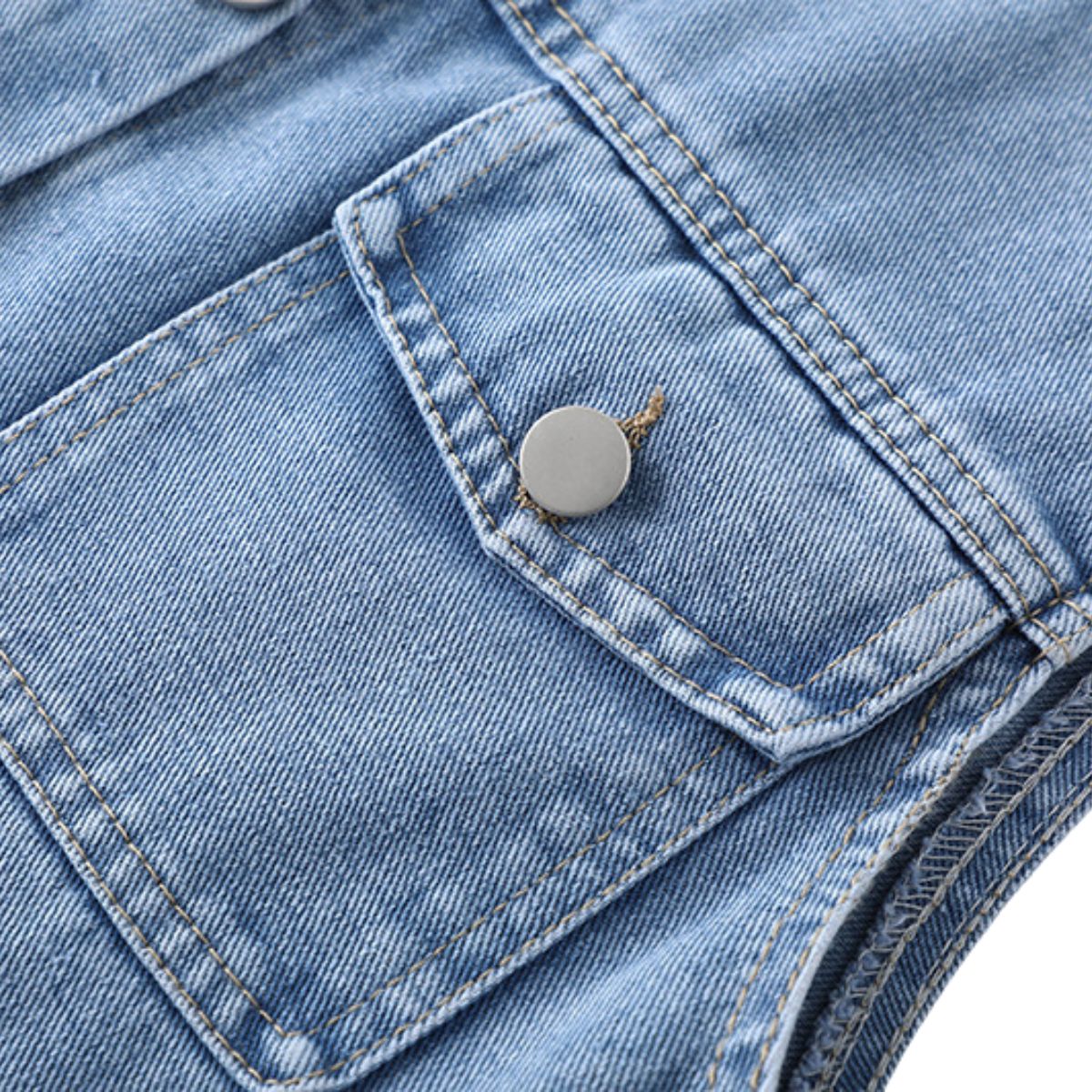 Women's Crew-Neck Cropped Denim Vest