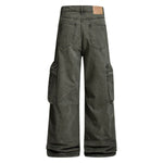 Men's Distressed Washed Denim Cargo Pants Punk Street Loose Zipper