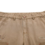 Vintage Washed Distressed Utility Straight Leg Pants