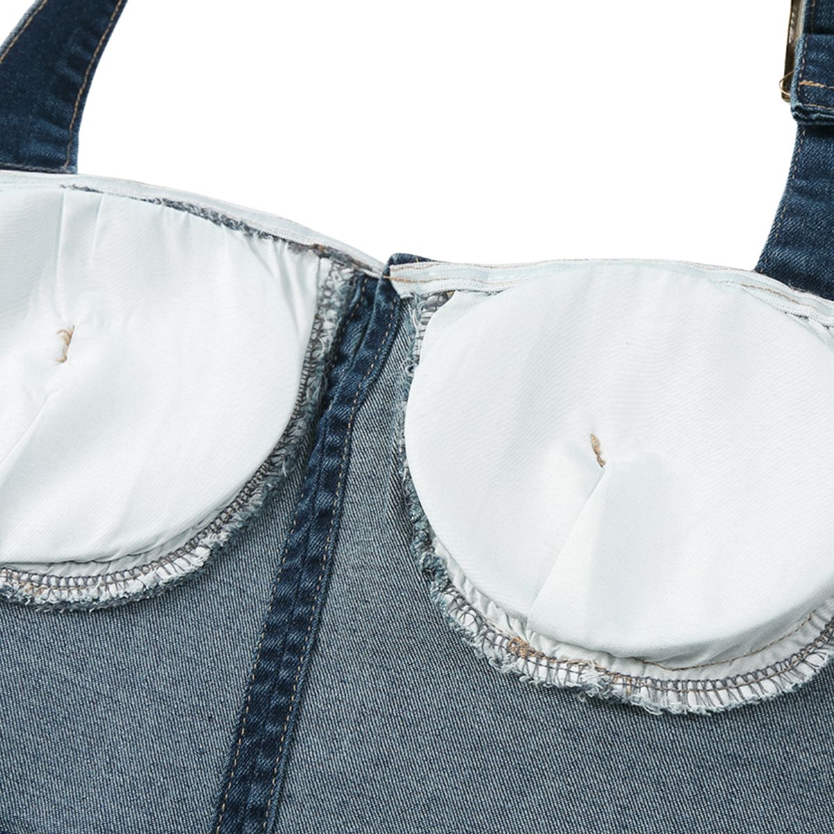 Halter Neck Fitted Denim Midi Dress