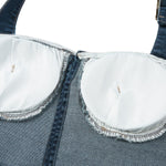 Halter Neck Fitted Denim Midi Dress