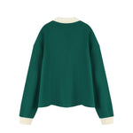 Women's Heavyweight Washed Color Block Collared Long Sleeve Sweatshirt