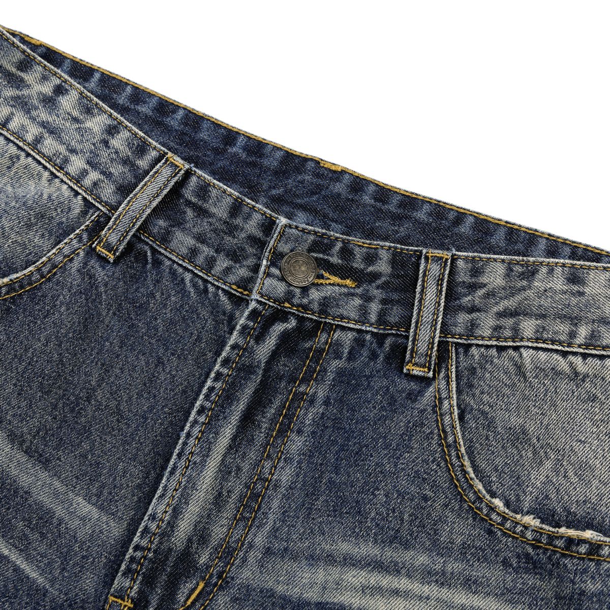 Loose Straight‑Leg Vintage Whiskered Jeans