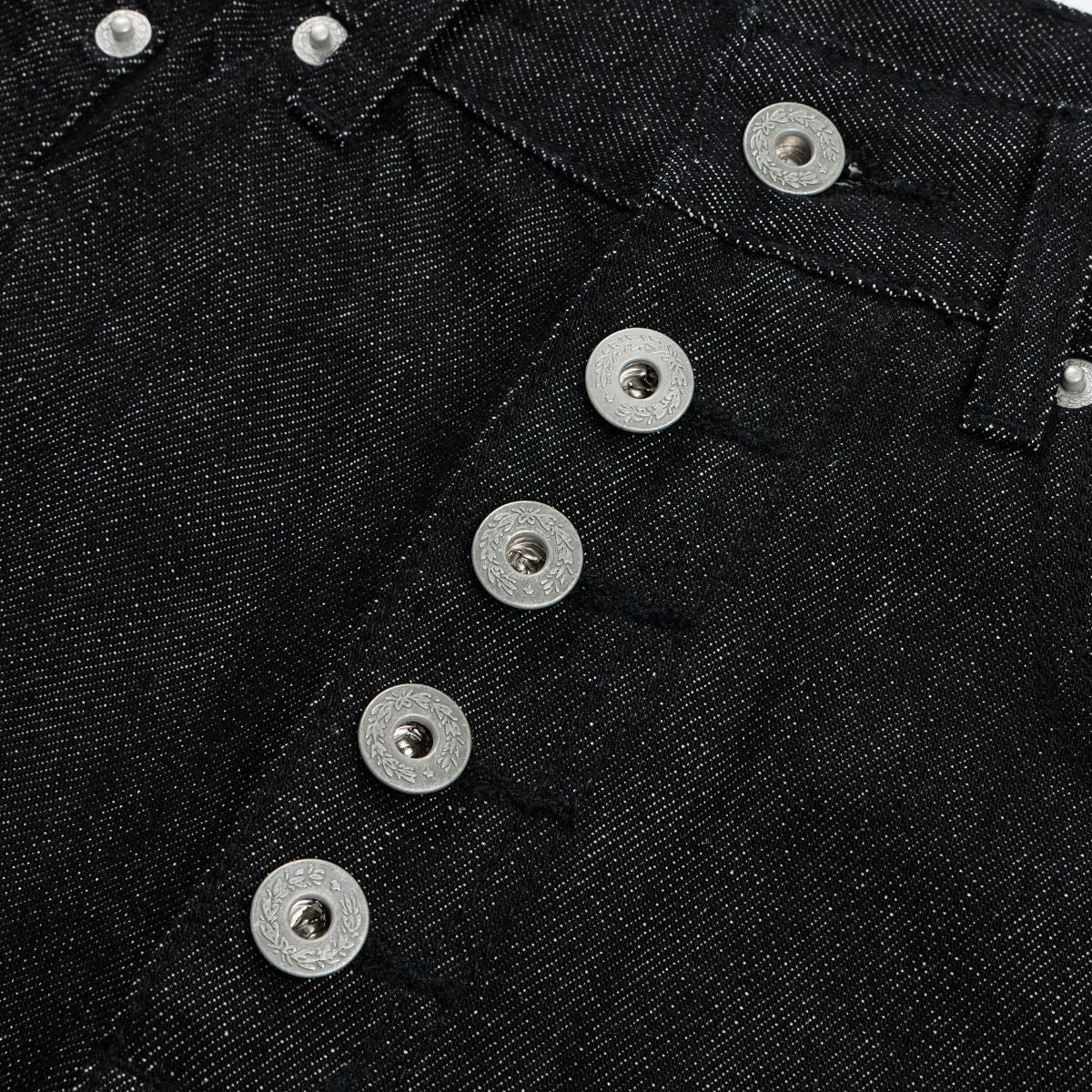 Raw Denim Jeans With Wheat‑Engraved Buttons