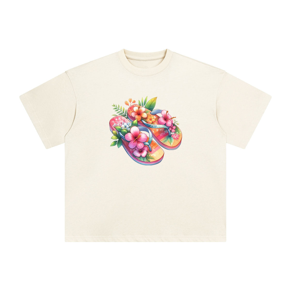 Flower Beach Slippers Comic Graphic Tee-INNBLAC Fashion Apparel