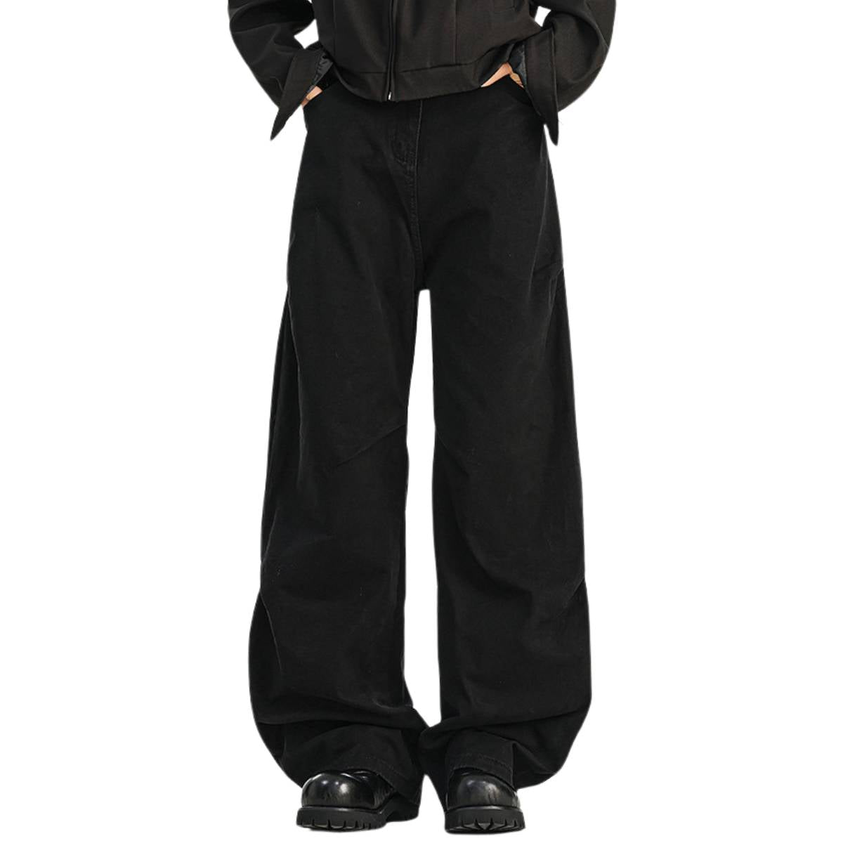 Solid Color Vintage Washed Panel Detail Relaxed Cargo Pants