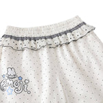 Y2K Polka Dot Graphic Ruffle Waist Baggy Wide-Leg Bermuda Denim Shorts