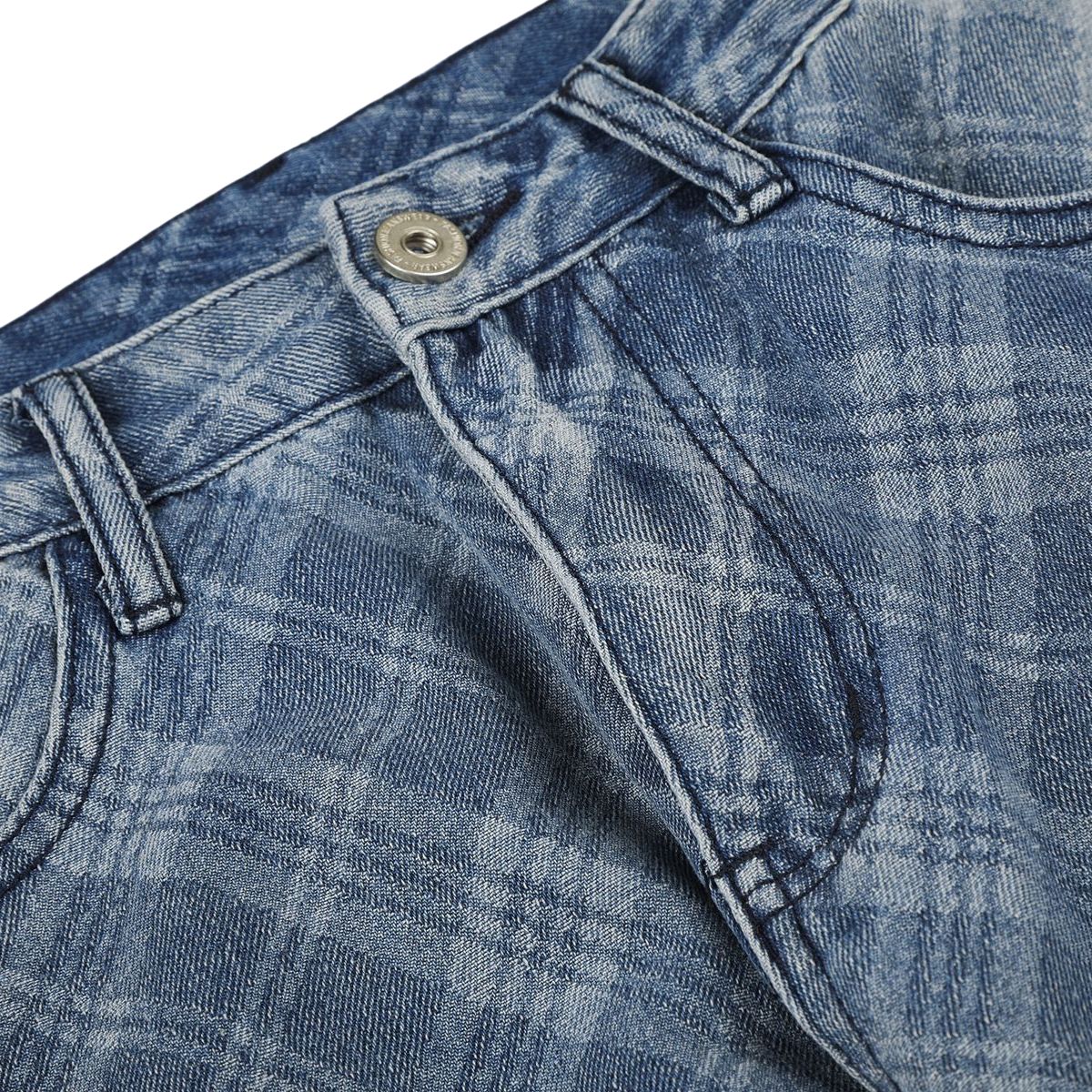 Washed Vintage Plaid Relaxed Retro Denim Jeans