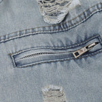 Unisex Retro Distressed Ripped Washed Denim Jacket with Hood