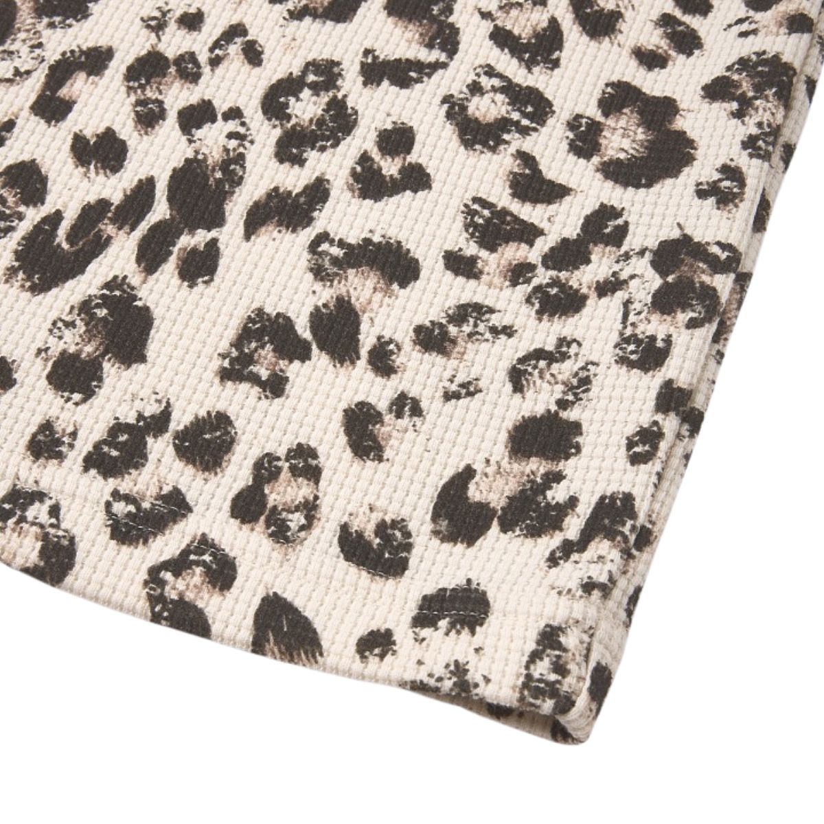 Leopard Print Waffle‑Knit Crew Neck Long Sleeve T‑Shirt